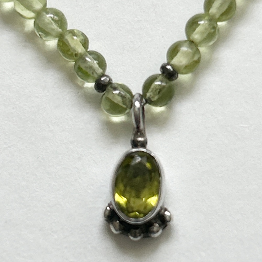 Peridot Bead Sterling Silver Necklace